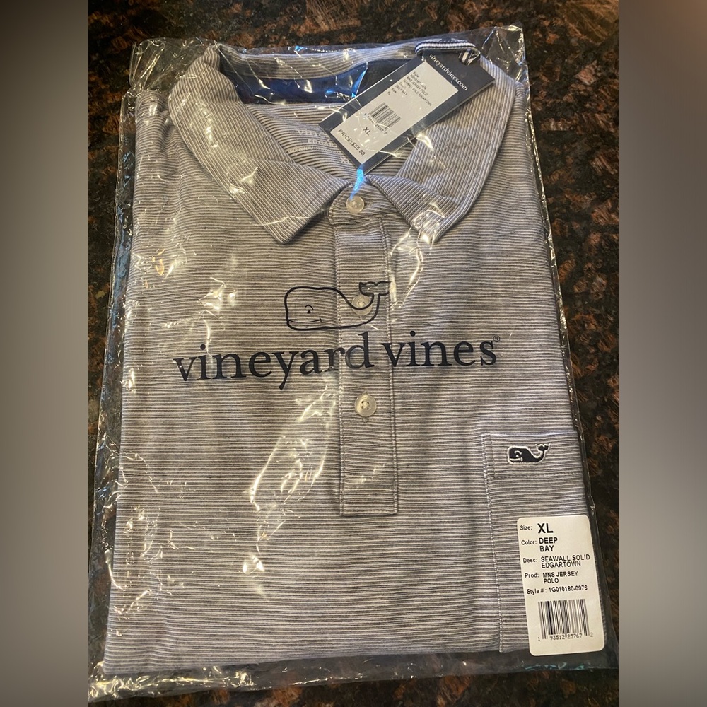 NWT! Vineyard Vines Men’s Edgartown Seawall Solid Polo, in Deep Bay, XL - Picture 6 of 7